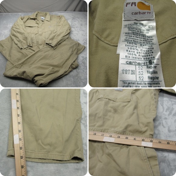 Carhartt FR Coverall Mens 46x29 Beige Relaxed Boot Flame Resistant Classic Twill